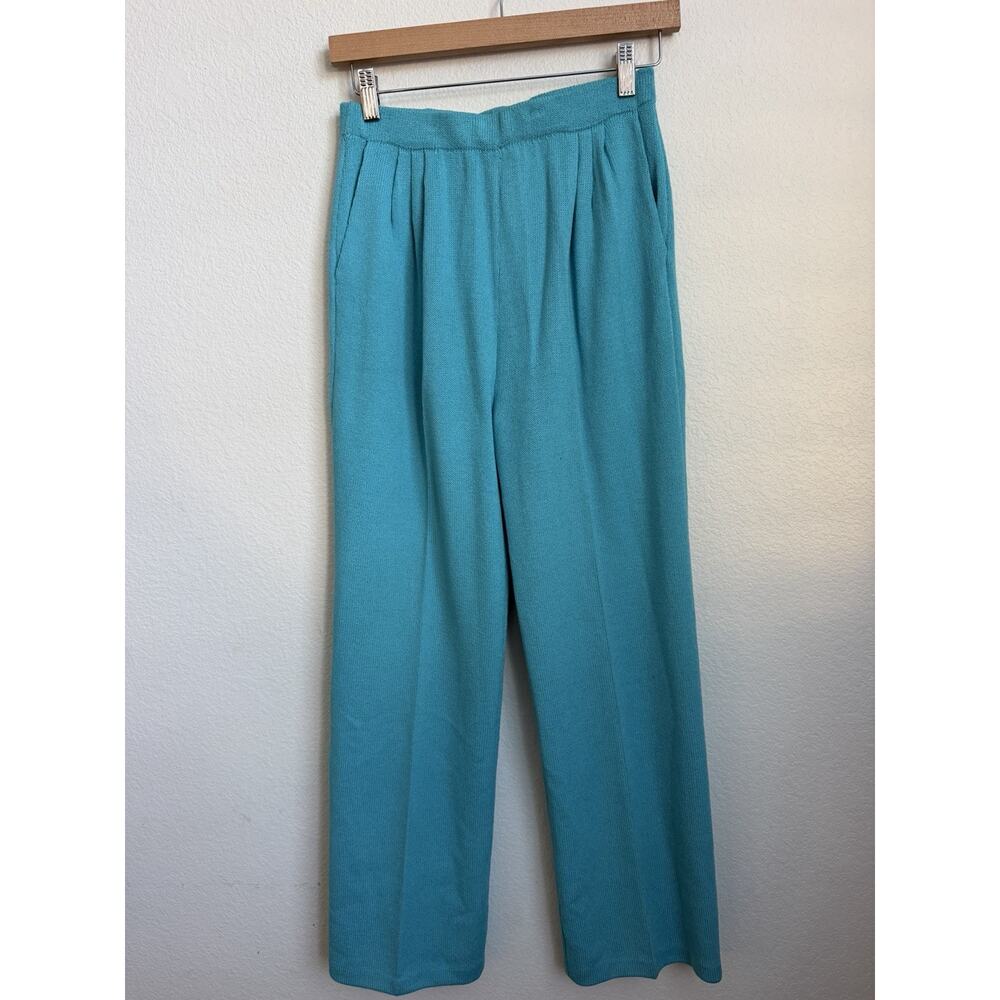 St. John Size 4 Knit 2pc Pant Suit Set Turquoise blue Jacket and Trousers - Picture 3 of 16